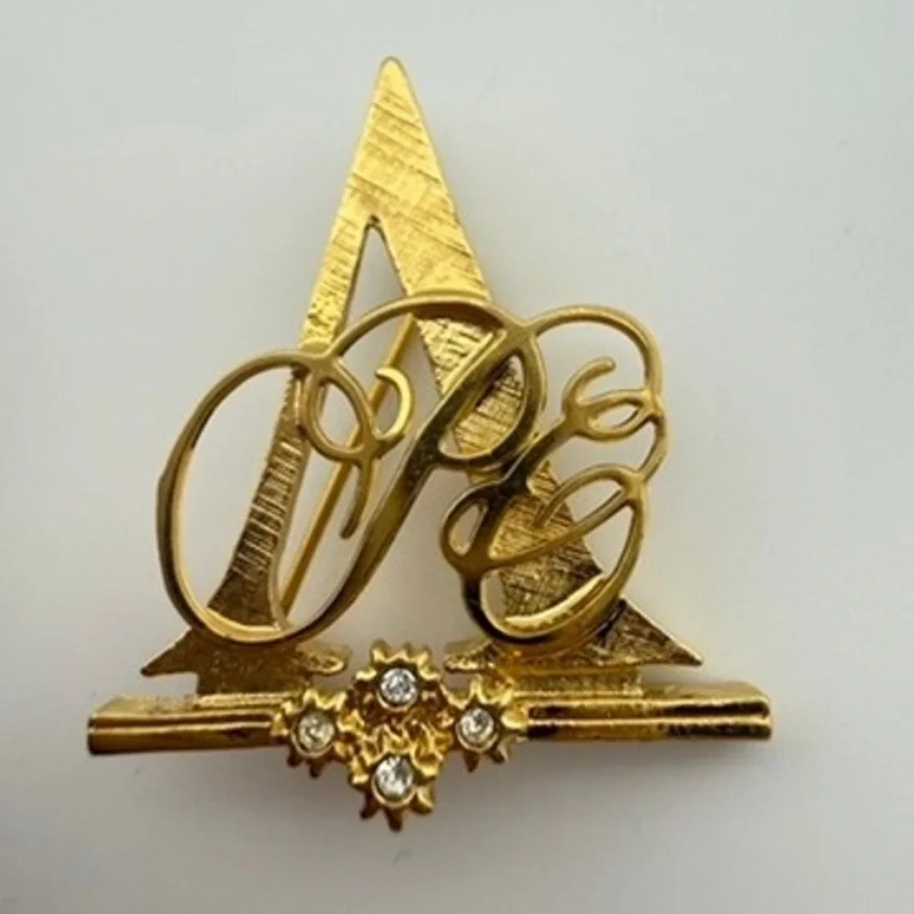 Avon Vintage Initial Brooch Rhinestone Gold Tone 1992 Letter A Pin Collectible
